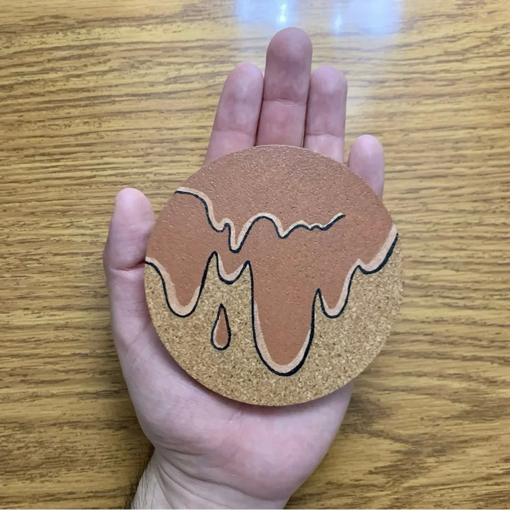 Brown Grime Drip Painted Cork Coaster